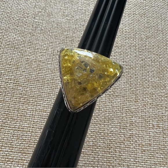 New Lemon Crackle Quartz Crystal Stone Silver Overlay Ring Size 6.75 - Picture 6 of 9
